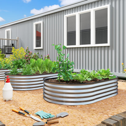 Set of 2 Galvanized Steel Raised Garden Planters, Garden Bed Kit, Rubber Edge and Open Bottom, for Vegetables, Fruits, Flowers, 152 x 91 x 30 cm, Silver