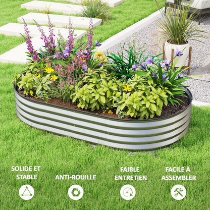 Set of 2 Galvanized Steel Raised Garden Planters, Garden Bed Kit, Rubber Edge and Open Bottom, for Vegetables, Fruits, Flowers, 152 x 91 x 30 cm, Silver