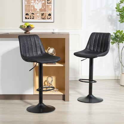 Bar Stools 2-Pack, Padded Metal Frame Bar Chairs with Backrest, Height-Adjustable Kitchen Stools with Footrest, 360° Swivel, Counter Stools for Kitchen, Living Room, Dining Room, Microfiber Black