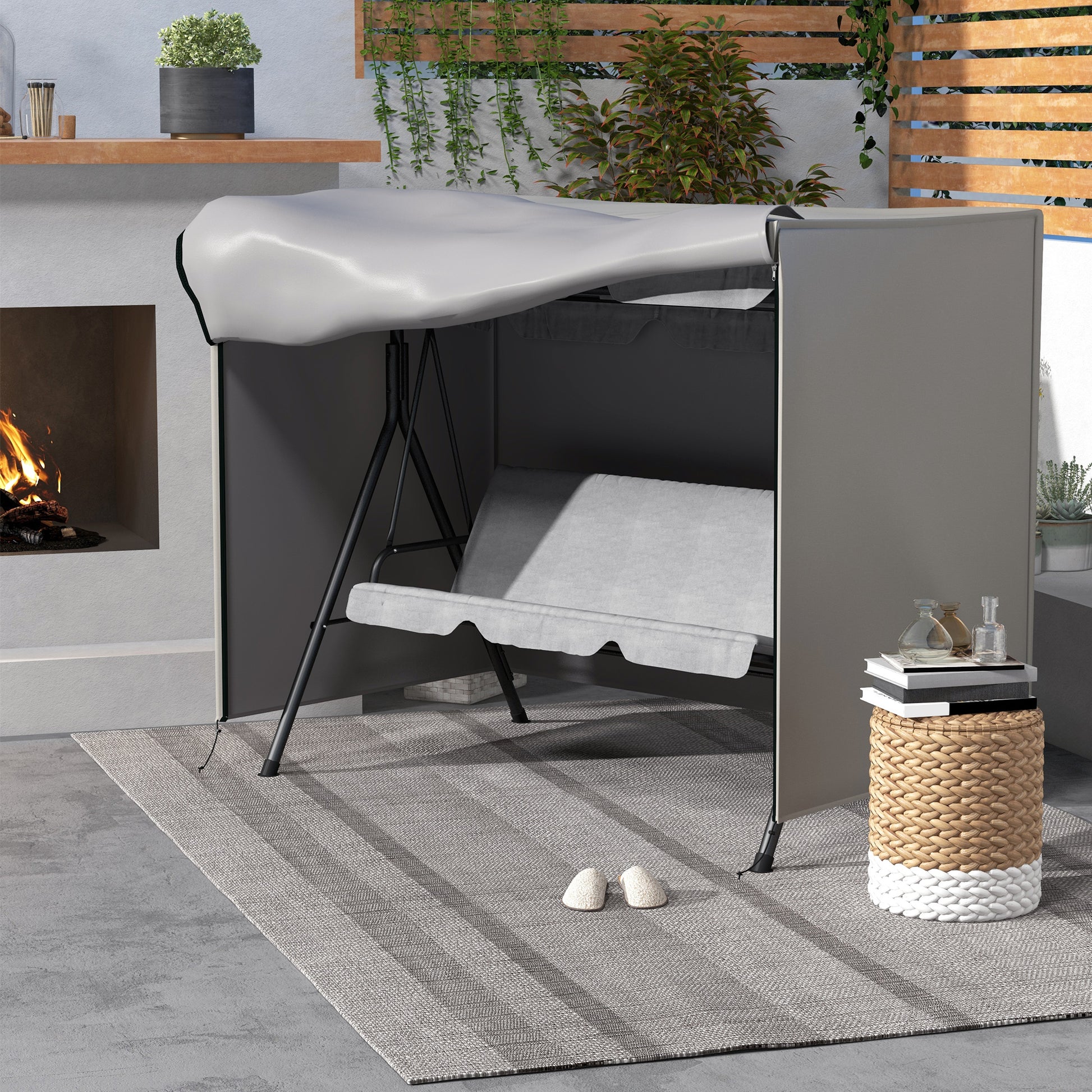 Hollywood Swing Cover 3 Seater, Water-Repellent Winterproof Protective Cover for Garden Swing, UV-Resistant Tarpaulin, Tear-Resistant 600D Oxford Fabric, 205x124x164cm Gray