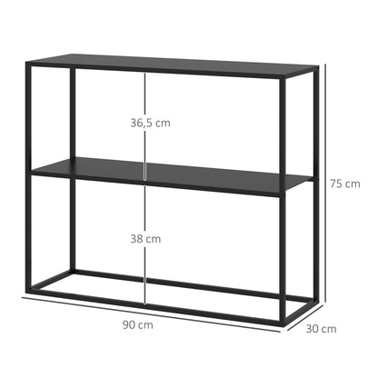Console Table, Hallway Table with 2 Shelves, 90 x 30 x 75 cm, Industrial Side Table, Sofa Table for Small Space, Entryway, Hallway, Living Room, Steel, Black