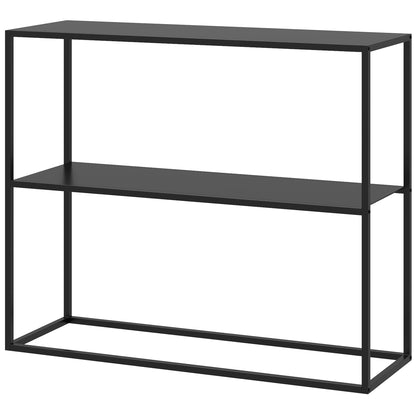 Console Table, Hallway Table with 2 Shelves, 90 x 30 x 75 cm, Industrial Side Table, Sofa Table for Small Space, Entryway, Hallway, Living Room, Steel, Black