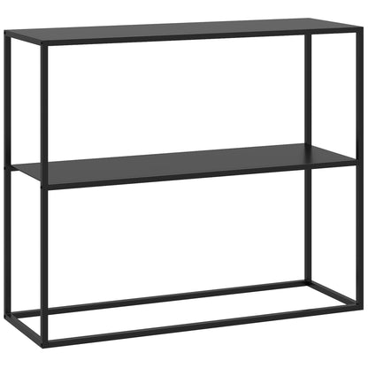 Console Table, Hallway Table with 2 Shelves, 90 x 30 x 75 cm, Industrial Side Table, Sofa Table for Small Space, Entryway, Hallway, Living Room, Steel, Black