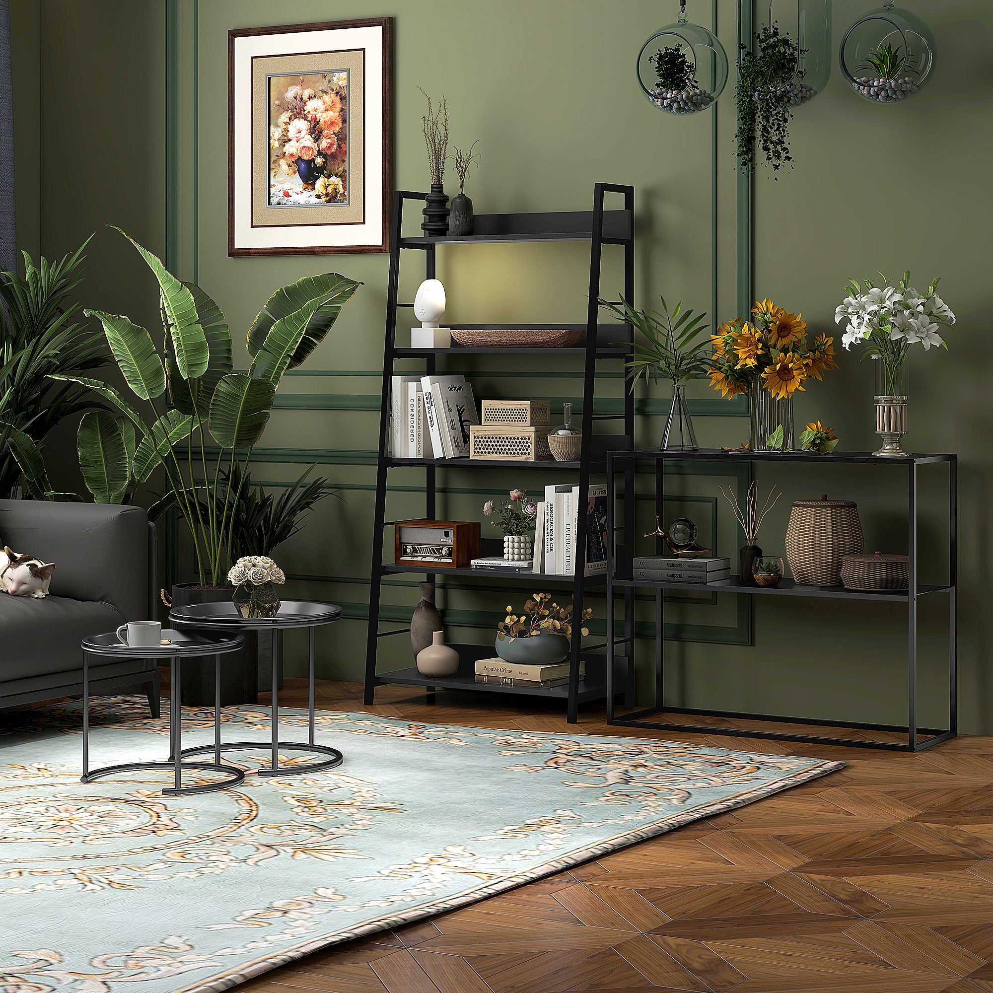 Console Table, Hallway Table with 2 Shelves, 90 x 30 x 75 cm, Industrial Side Table, Sofa Table for Small Space, Entryway, Hallway, Living Room, Steel, Black
