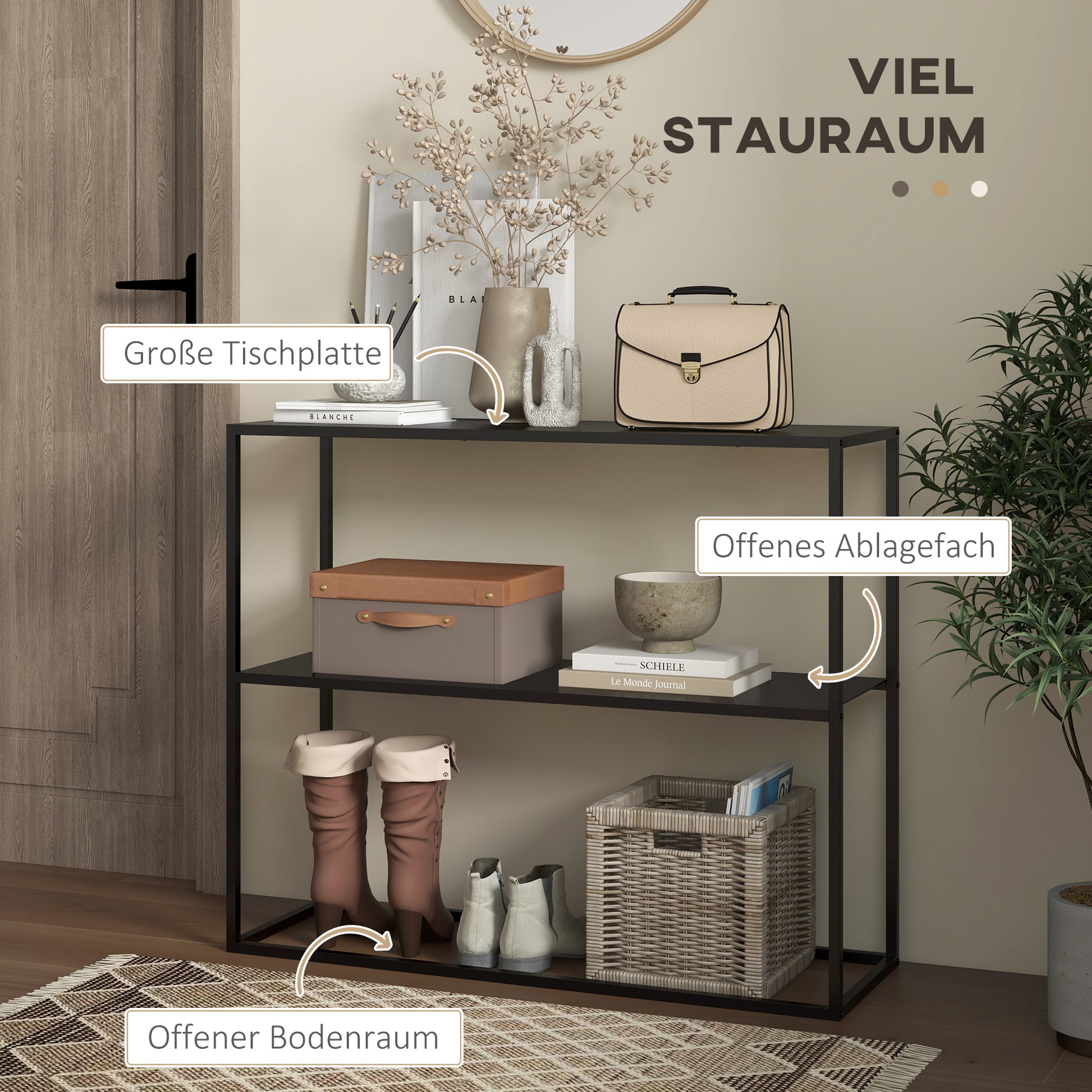 Console Table, Hallway Table with 2 Shelves, 90 x 30 x 75 cm, Industrial Side Table, Sofa Table for Small Space, Entryway, Hallway, Living Room, Steel, Black