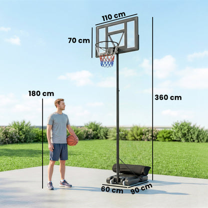 SPORTNOW Portable Outdoor Basketball Hoop — Quick Height Adjustment 4.4–10 ft (1.35–3.05 m) with 43 x 28 in Shatterproof Backboard, 2 Wheels & Weight Bag — For Teens & Adults