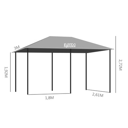 4x3m Garden Gazebo Outdoor Pavilion with 6 Side Walls 8 Drainage Holes and Steel Frame Gazebo for Parties Patio Terrace Gray