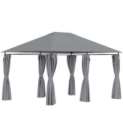 4x3m Garden Gazebo Outdoor Pavilion with 6 Side Walls 8 Drainage Holes and Steel Frame Gazebo for Parties Patio Terrace Gray