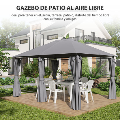 4x3m Garden Gazebo Outdoor Pavilion with 6 Side Walls 8 Drainage Holes and Steel Frame Gazebo for Parties Patio Terrace Gray
