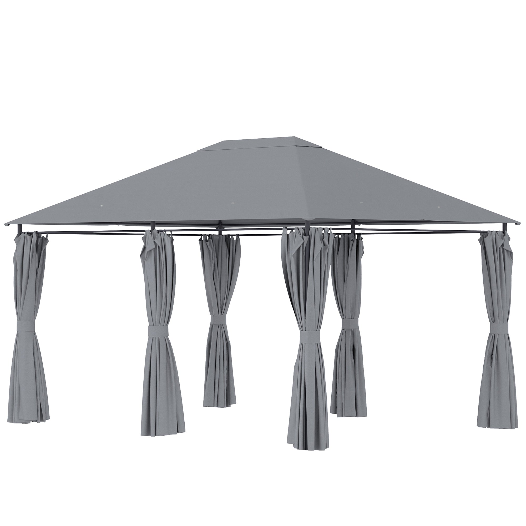 4x3m Garden Gazebo Outdoor Pavilion with 6 Side Walls 8 Drainage Holes and Steel Frame Gazebo for Parties Patio Terrace Gray