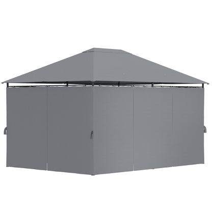 4x3m Garden Gazebo Outdoor Pavilion with 6 Side Walls 8 Drainage Holes and Steel Frame Gazebo for Parties Patio Terrace Gray