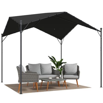 3 x 3 m (10 x 10 ft) Garden Pergola — Sloped Canopy, UPF30+ Polyester Top, Galvanized Metal Frame, Outdoor Pavilion, Patio, Dark Gray