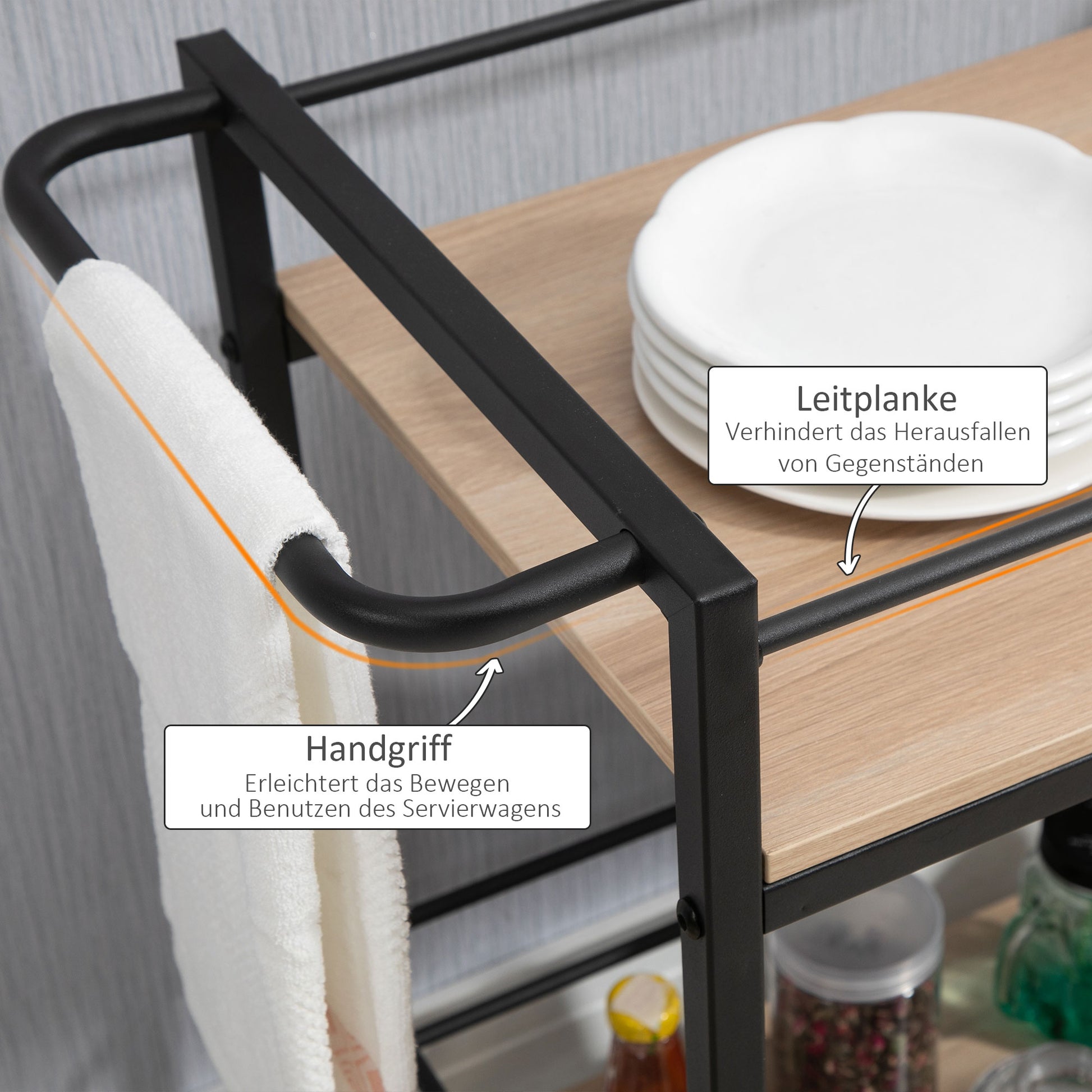 Kitchen Trolley Serving Trolley Storage Trolley Side Table with 2 Levels and Handle Trolley for Kitchen Dining Room Weight Capacity 60 kg Chipboard 82 x 40 x 75 cm
