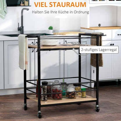 Kitchen Trolley Serving Trolley Storage Trolley Side Table with 2 Levels and Handle Trolley for Kitchen Dining Room Weight Capacity 60 kg Chipboard 82 x 40 x 75 cm