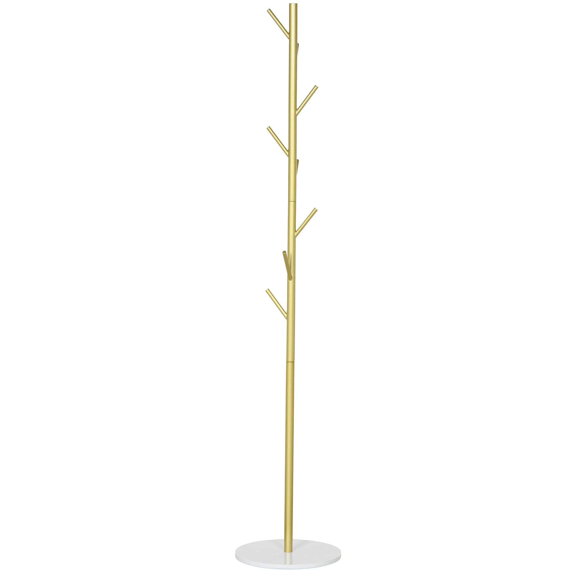 Free Standing Coat Rack with 8 Hooks and Marble Base, Steel Coat Rack for Entryway and Bedroom, Ø32 x 164 cm, Gold