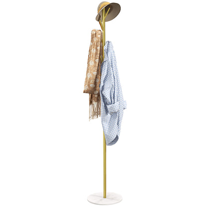 Free Standing Coat Rack with 8 Hooks and Marble Base, Steel Coat Rack for Entryway and Bedroom, Ø32 x 164 cm, Gold