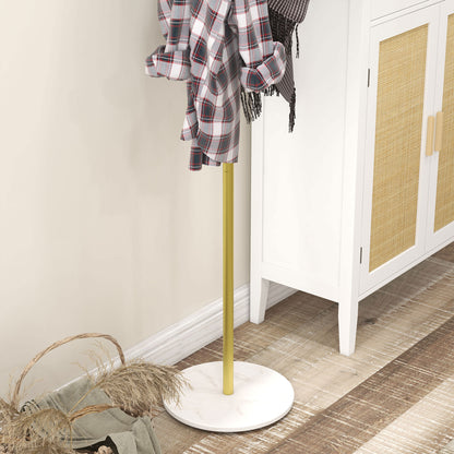 Free Standing Coat Rack with 8 Hooks and Marble Base, Steel Coat Rack for Entryway and Bedroom, Ø32 x 164 cm, Gold
