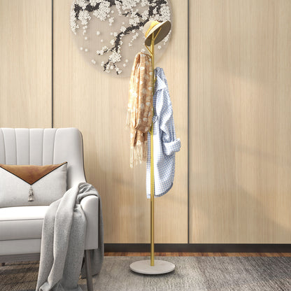Free Standing Coat Rack with 8 Hooks and Marble Base, Steel Coat Rack for Entryway and Bedroom, Ø32 x 164 cm, Gold