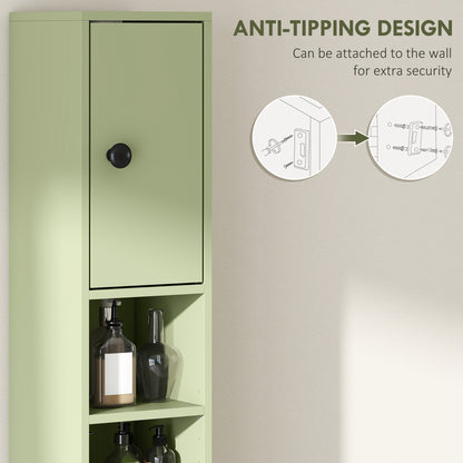 Slim Tall Bathroom Cabinet — Narrow Toilet Storage with Drawer & 4 Open Shelves, Ideal for Small Bathrooms & Living Rooms, 20 x 20 x 180 cm (7.9 x 7.9 x 71 in), Green