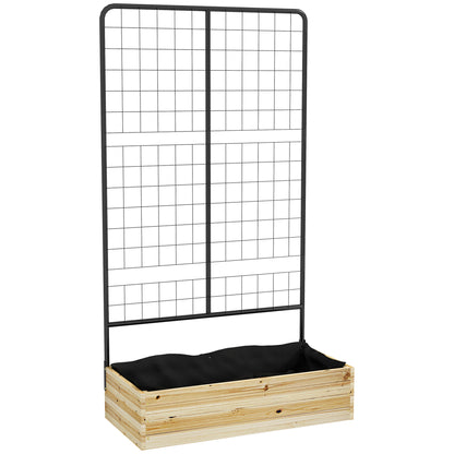 raised bed with trellis, wooden plant box, herb bed, planter box for garden, balcony, natural wood, 80 x 38 x 145 cm
