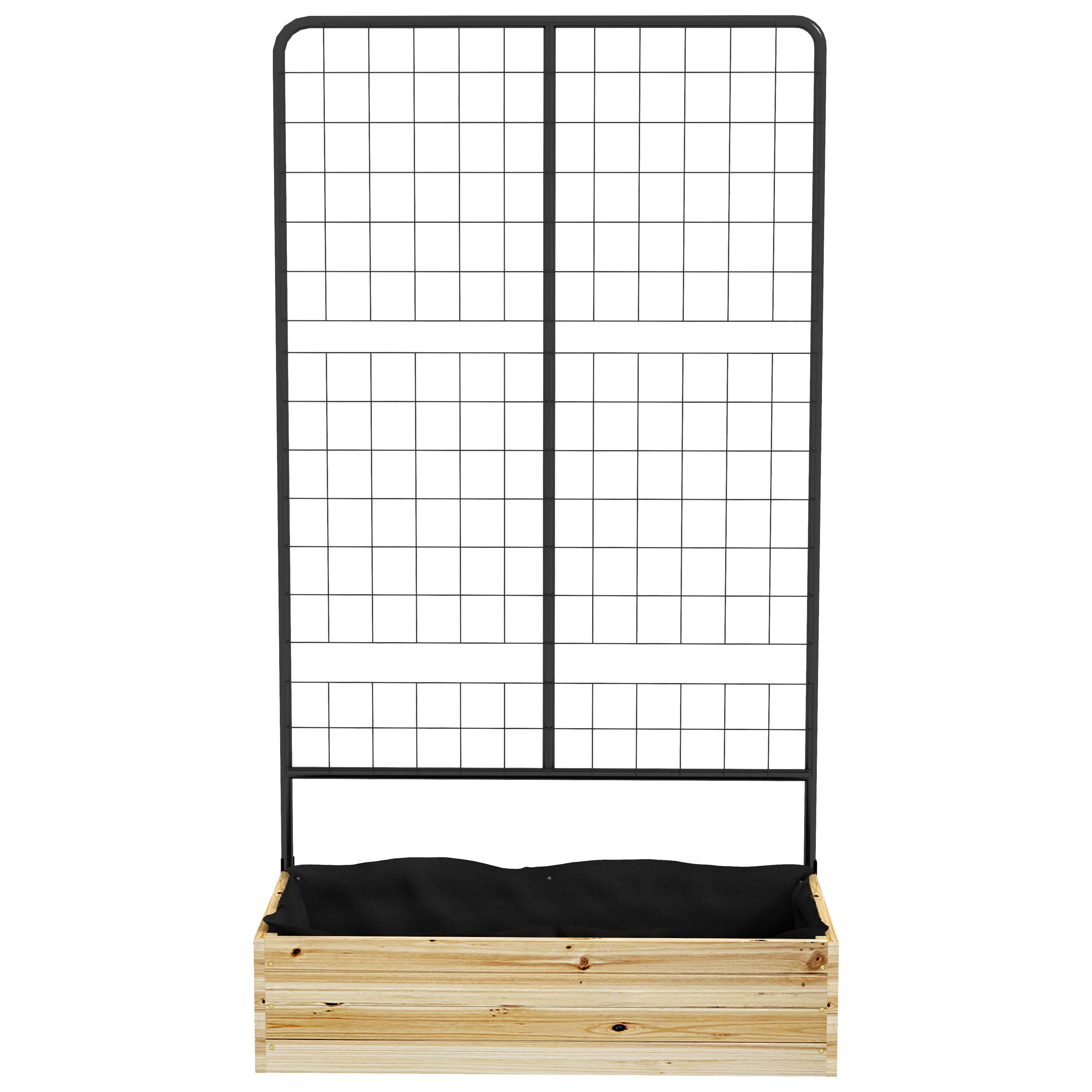 raised bed with trellis, wooden plant box, herb bed, planter box for garden, balcony, natural wood, 80 x 38 x 145 cm