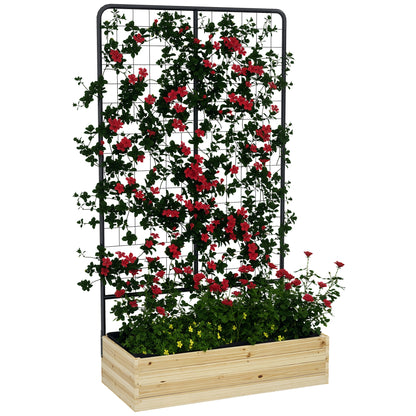 raised bed with trellis, wooden plant box, herb bed, planter box for garden, balcony, natural wood, 80 x 38 x 145 cm