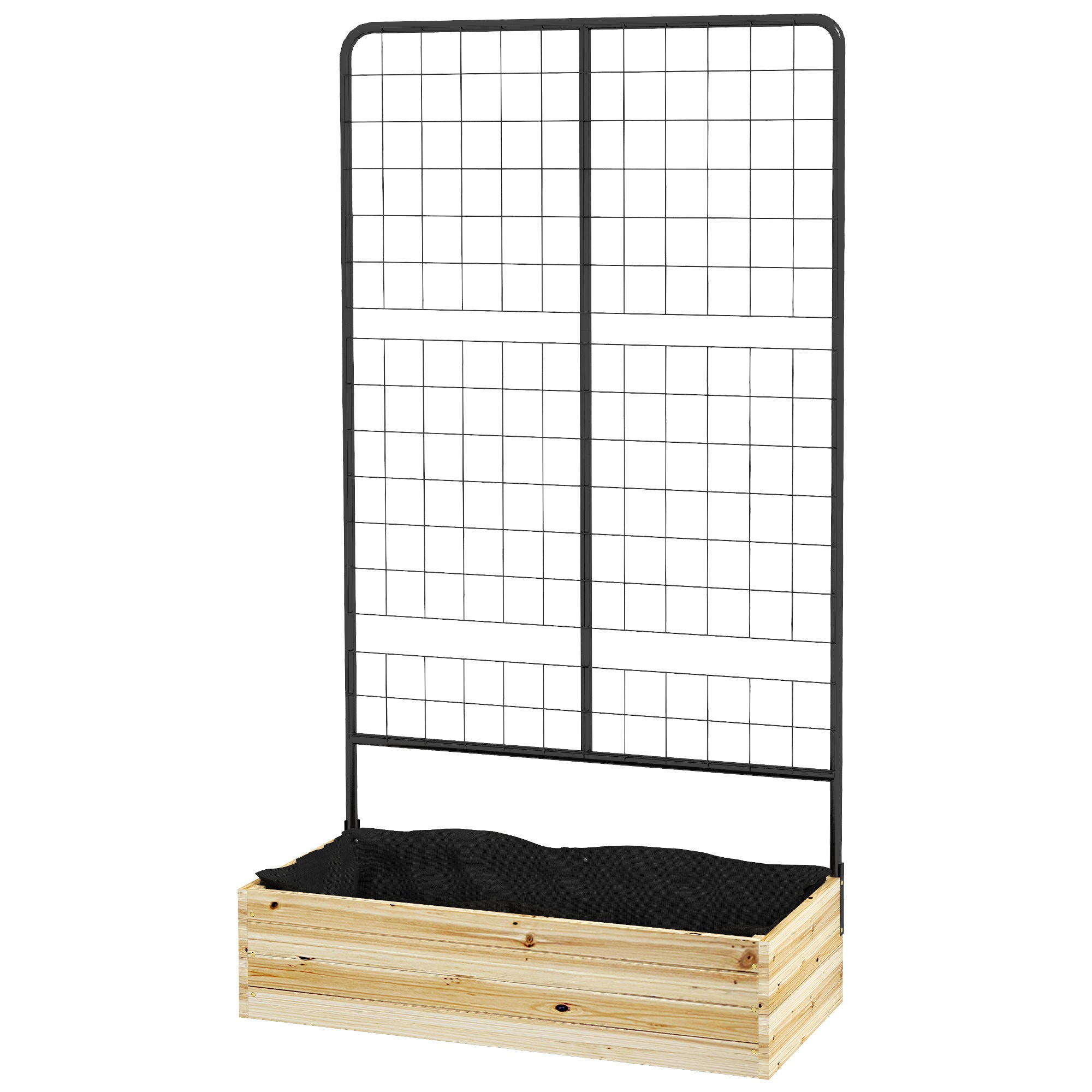 raised bed with trellis, wooden plant box, herb bed, planter box for garden, balcony, natural wood, 80 x 38 x 145 cm