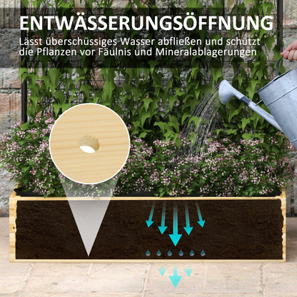 raised bed with trellis, wooden plant box, herb bed, planter box for garden, balcony, natural wood, 80 x 38 x 145 cm