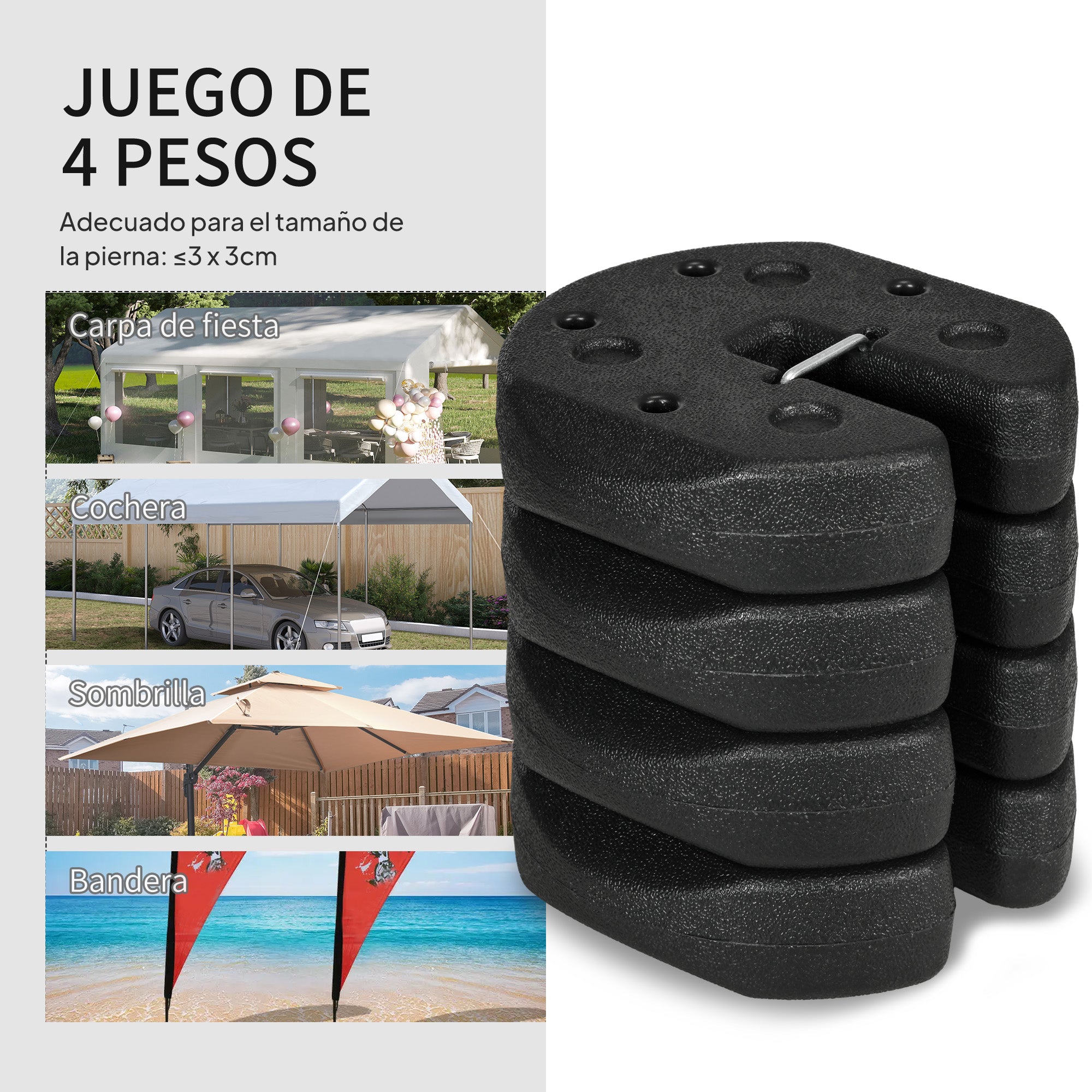 Pack of 4 Canopy Weights for Folding Canopies Weighted with Cement Bases for Canopy Gazebo Ø22x5.5 cm Black