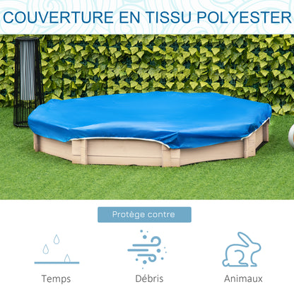 Octagonal Wooden Sandbox 139.5L x 139.5W x 21.5H cm - 4 Benches - Cover Tarp, Non-Woven Ground Cover Included - Pre-Oiled Pine Wood