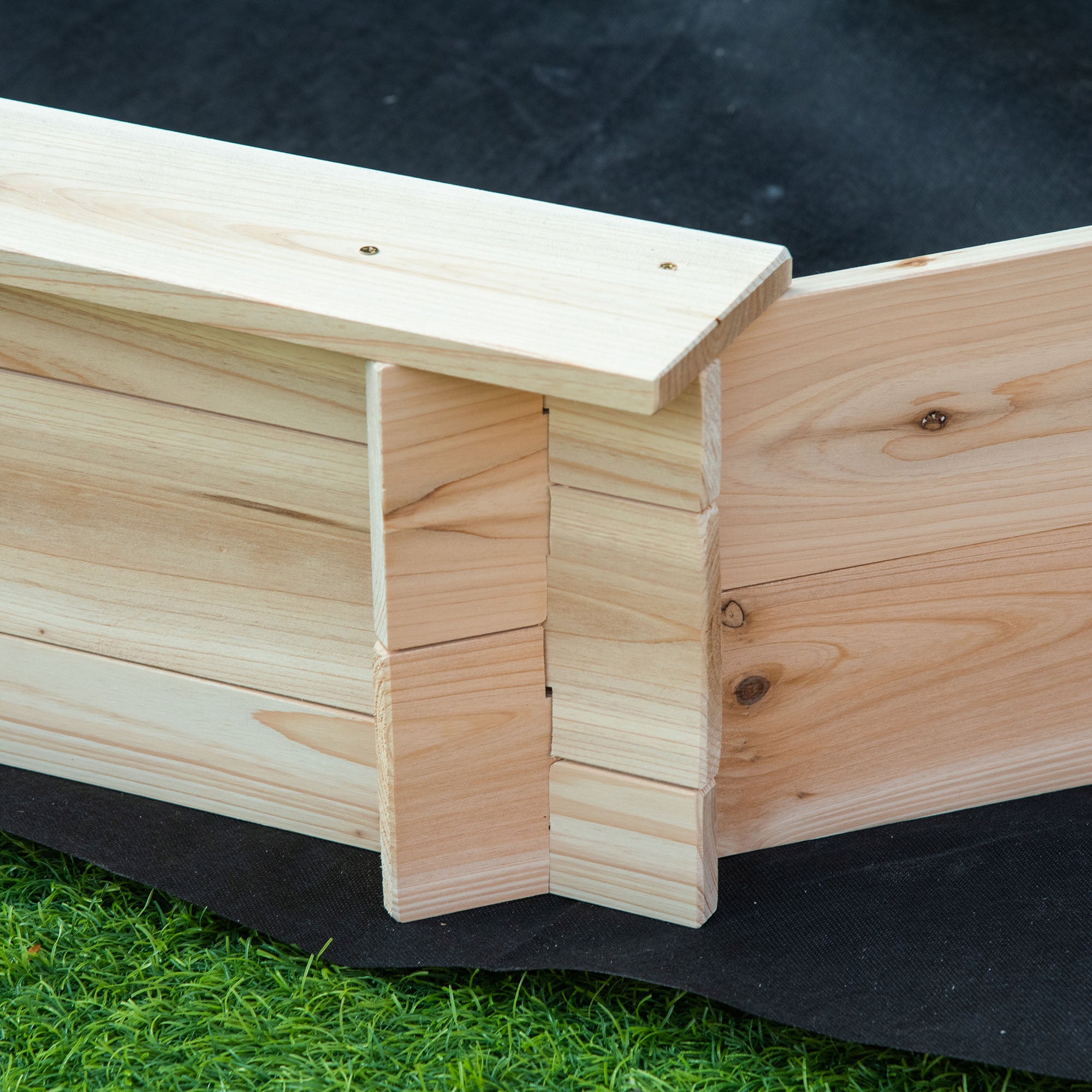 Octagonal Wooden Sandbox 139.5L x 139.5W x 21.5H cm - 4 Benches - Cover Tarp, Non-Woven Ground Cover Included - Pre-Oiled Pine Wood