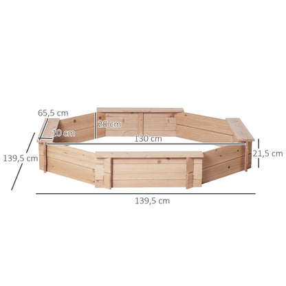Octagonal Wooden Sandbox 139.5L x 139.5W x 21.5H cm - 4 Benches - Cover Tarp, Non-Woven Ground Cover Included - Pre-Oiled Pine Wood