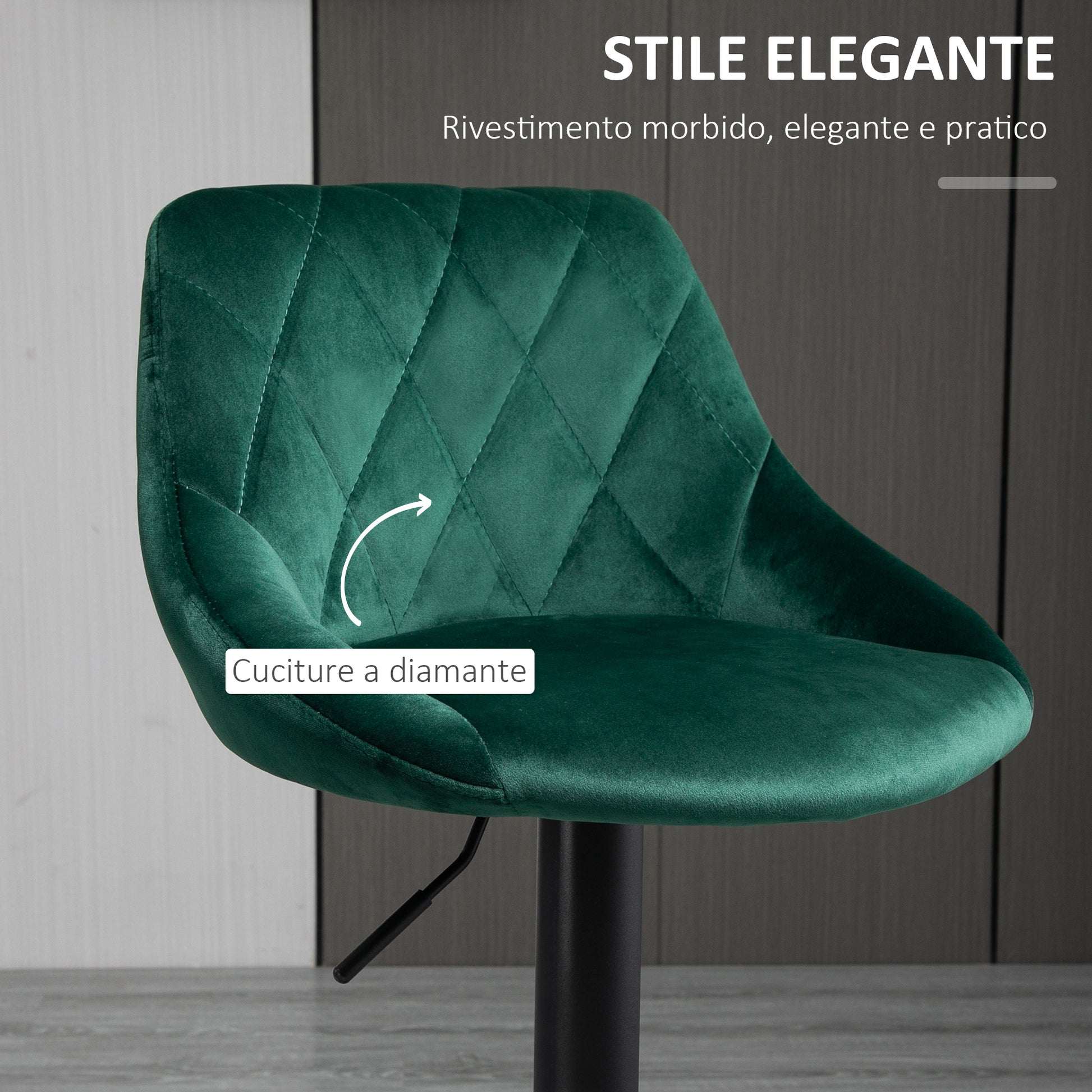 Set of 2 Bar Stools with Adjustable Height, Metal Base and Faux Leather Seat, Modern Swivel Barstools with Backrest and Footrest 46x48x83-104cm, Dark Green