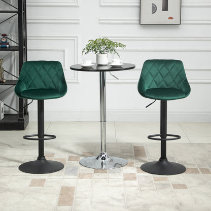 Set of 2 Bar Stools with Adjustable Height, Metal Base and Faux Leather Seat, Modern Swivel Barstools with Backrest and Footrest 46x48x83-104cm, Dark Green