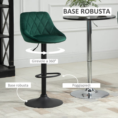 Set of 2 Bar Stools with Adjustable Height, Metal Base and Faux Leather Seat, Modern Swivel Barstools with Backrest and Footrest 46x48x83-104cm, Dark Green