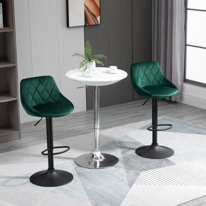 Set of 2 Bar Stools with Adjustable Height, Metal Base and Faux Leather Seat, Modern Swivel Barstools with Backrest and Footrest 46x48x83-104cm, Dark Green