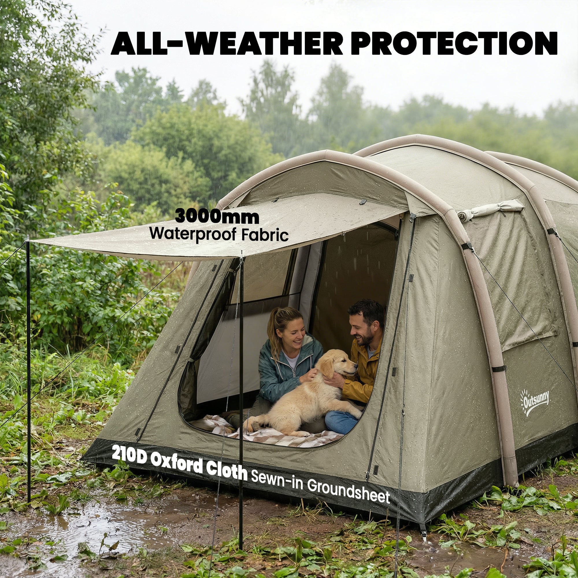 Inflatable 5–6 Person Camping Tent — Fast Air Setup, Mesh Windows, Waterproof Oxford Fabric, Awning & Groundsheet