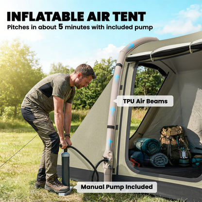 Inflatable 5–6 Person Camping Tent — Fast Air Setup, Mesh Windows, Waterproof Oxford Fabric, Awning & Groundsheet
