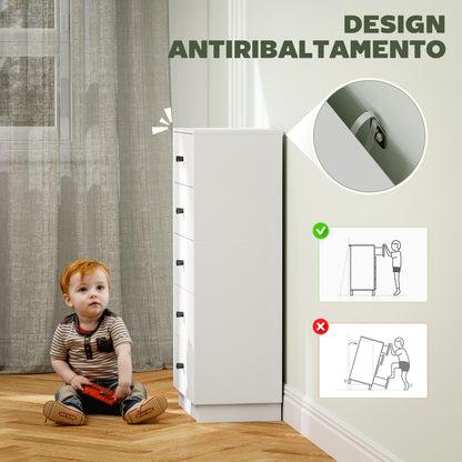 5-Drawer Bedroom Dresser, Modern Dresser with Round Handles, Tall and Slim Chest of Drawers for Entryway, Living Room, Kids' Room, and Hallway in Wood, 47x29x95 cm, White