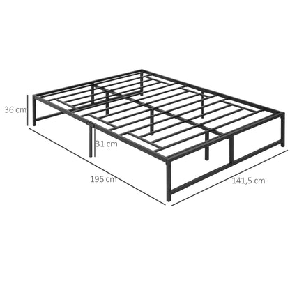 Double Bed Frame 135x190 cm with 35 cm Legs Matrimonial Bed Frame with Black Storage Space Below