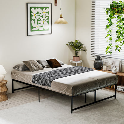 Double Bed Frame 135x190 cm with 35 cm Legs Matrimonial Bed Frame with Black Storage Space Below