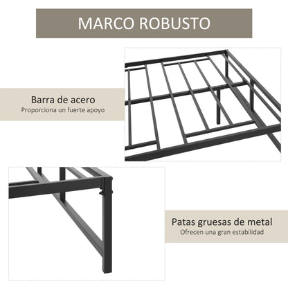 Double Bed Frame 135x190 cm with 35 cm Legs Matrimonial Bed Frame with Black Storage Space Below