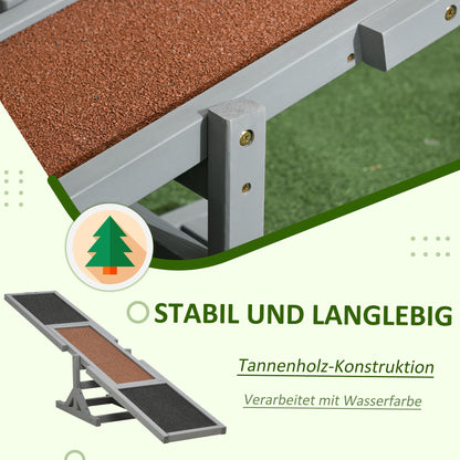 Dog Seesaw, Dog Agility Seesaw made of Wood, Non-Slip Dog Agility Ramp for Dogs under 30 kg, Weatherproof Dog Training Outdoor Dog Sport for Balance, 180 x 30 x 30 cm Gray