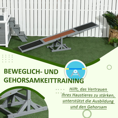 Dog Seesaw, Dog Agility Seesaw made of Wood, Non-Slip Dog Agility Ramp for Dogs under 30 kg, Weatherproof Dog Training Outdoor Dog Sport for Balance, 180 x 30 x 30 cm Gray