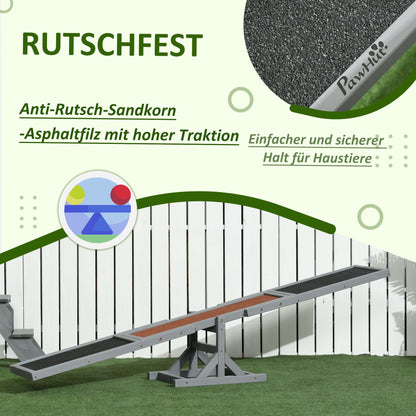 Dog Seesaw, Dog Agility Seesaw made of Wood, Non-Slip Dog Agility Ramp for Dogs under 30 kg, Weatherproof Dog Training Outdoor Dog Sport for Balance, 180 x 30 x 30 cm Gray