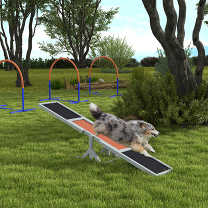 Dog Seesaw, Dog Agility Seesaw made of Wood, Non-Slip Dog Agility Ramp for Dogs under 30 kg, Weatherproof Dog Training Outdoor Dog Sport for Balance, 180 x 30 x 30 cm Gray