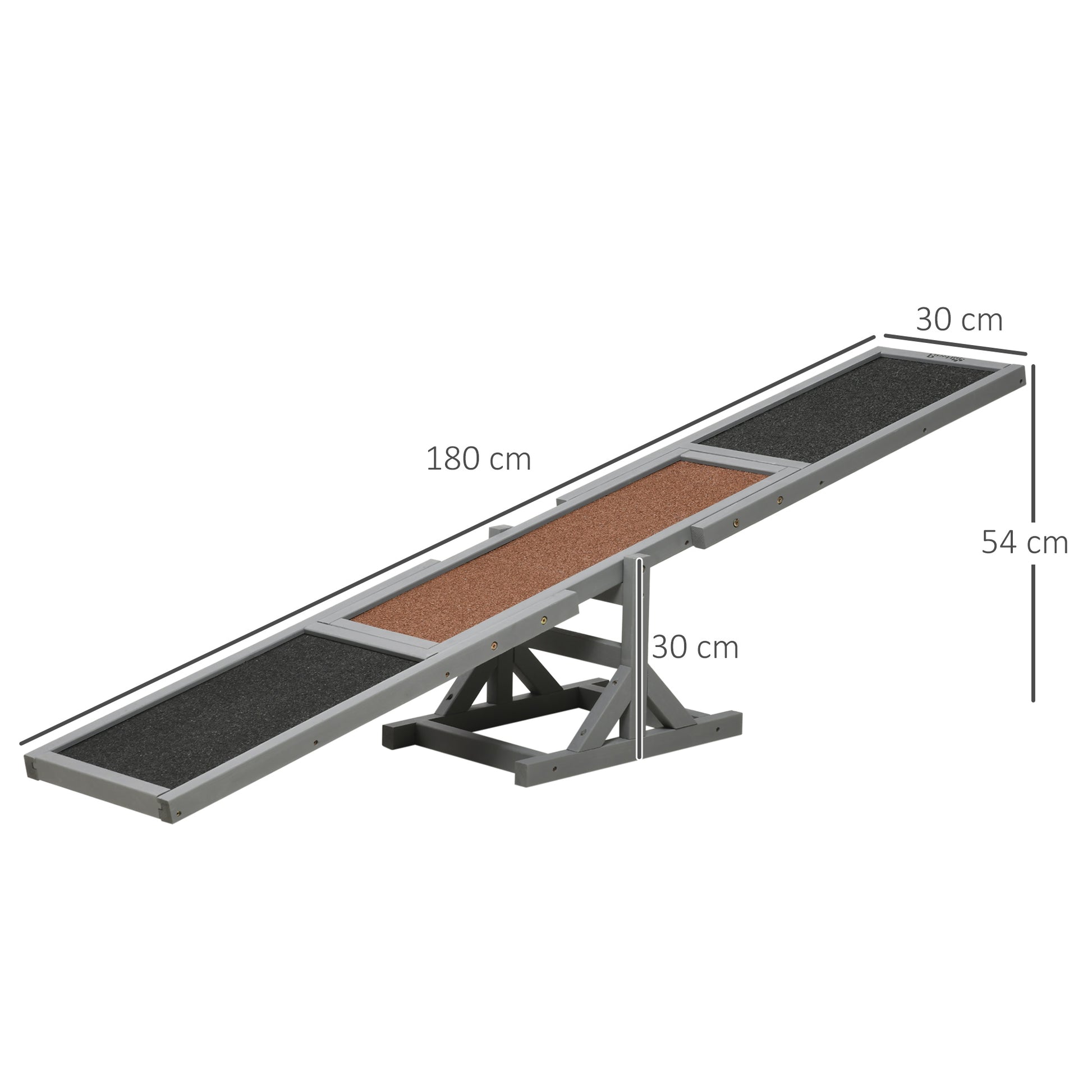 Dog Seesaw, Dog Agility Seesaw made of Wood, Non-Slip Dog Agility Ramp for Dogs under 30 kg, Weatherproof Dog Training Outdoor Dog Sport for Balance, 180 x 30 x 30 cm Gray