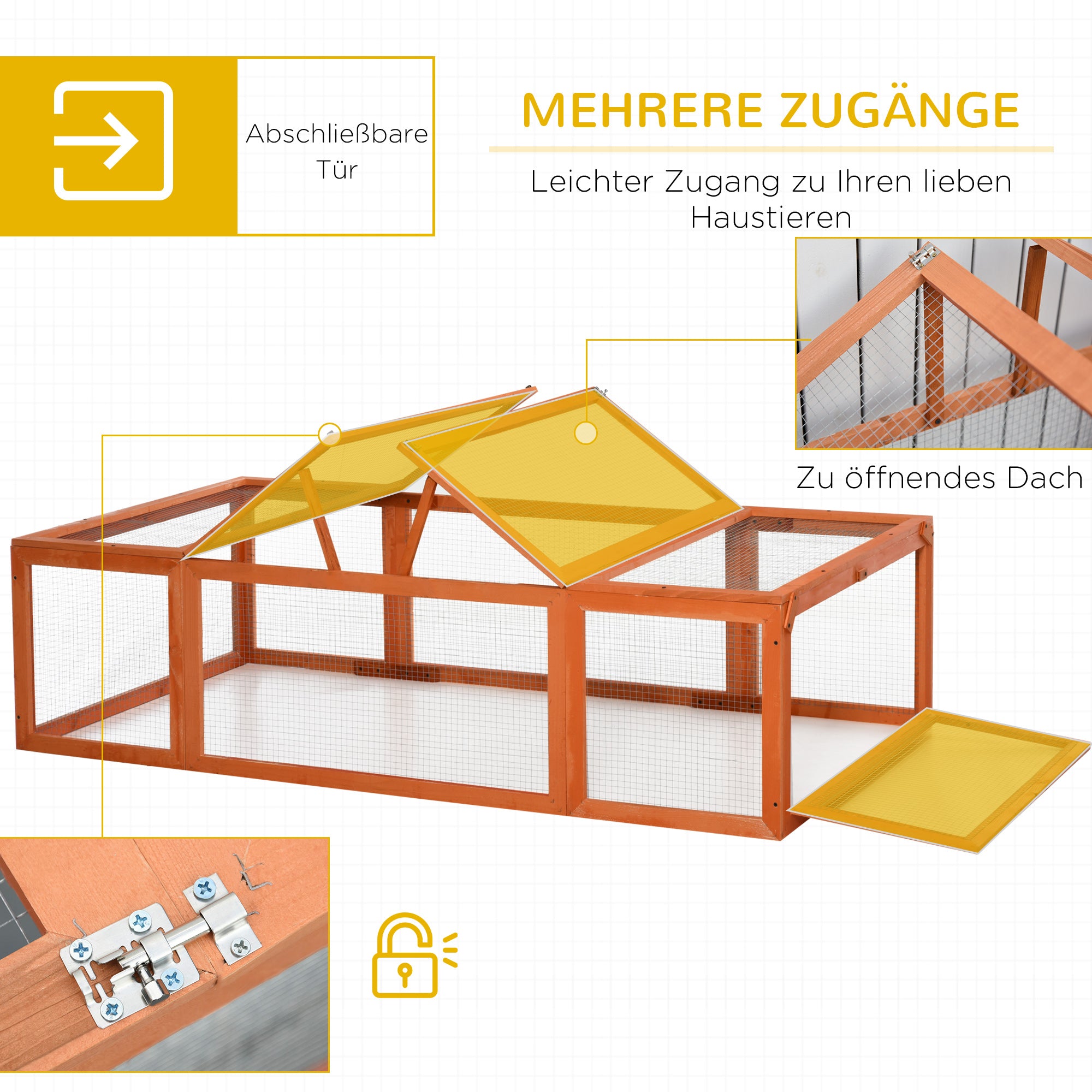 Rabbit Hutch Rabbit Hutch made of Fir Wood Winterproof Rabbit Cage with Folding Roof 180x90x48 cm Rabbit Cage Outdoor Small Animal Hutch for Small Animals Rabbits Guinea Pigs Orange
