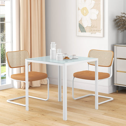 Dining Table 75 x 75 cm, Square Kitchen Table for 4 People, Dining Table Made of Toughened Glass with Metal Legs, Modern Table for Kitchen, Dining Room, and Living Room, White