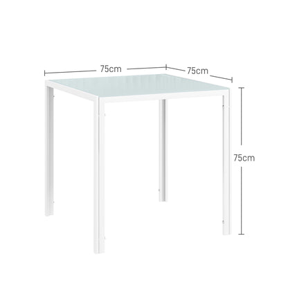 Dining Table 75 x 75 cm, Square Kitchen Table for 4 People, Dining Table Made of Toughened Glass with Metal Legs, Modern Table for Kitchen, Dining Room, and Living Room, White
